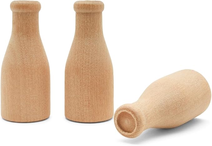 Wooden Milk Bottle, 2 inch, Pack of 25, Small Unfinished Cargo Drums, Perfect for Miniatures, Scale Models, Mini Train Making or Woodworking Craft Projects, by Woodpeckers