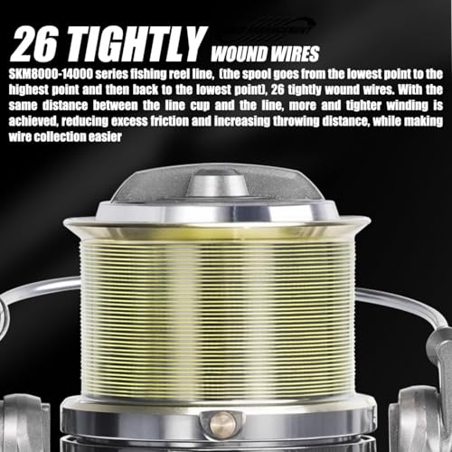 Heavy Duty Spinning Reel Metal Body with CNC Machined Spool 55LB Max Drag 8/10+1 BB Ultra Smooth 4.1/4.6/4.8:1 High Speed Gear Ratio Saltwater Freshwater Fishing Reel for 8000 to 16000 Series - color: SKM8000