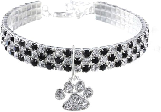 Pet Collar with Diamonds, Adjustable Crystal Diamond Elastic Heart Claw Pendant Wedding cat and Dog Small pet Necklace Jewelry