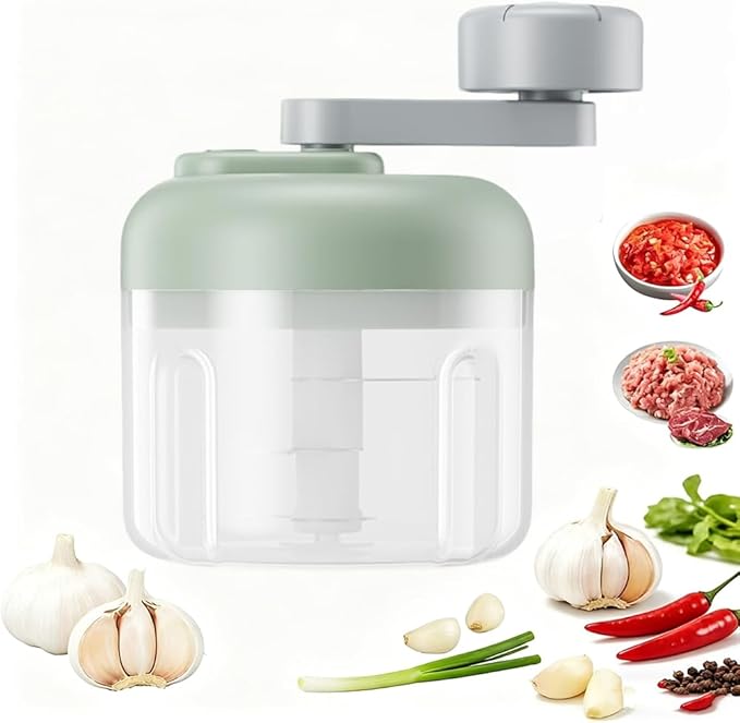 Mini Hand Crank Vegetable Chopper, Handheld Food Chopper, Garlic Chopper, Quick Manual Vegetable Processor for Onion, Garlic, Salad, Salsa, Fruit (green)