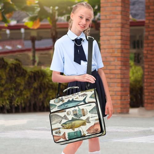 Fish Tool Sea Rods Vintage Lure 3 Ring Zipper Binder with Strap 1.5 inch 500 Sheet Capacity File Folder Storage Organizer