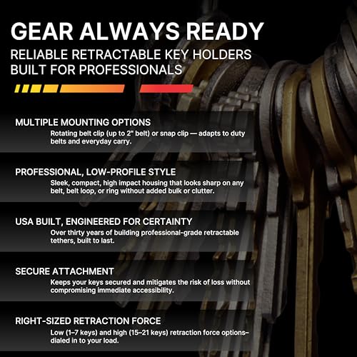 Hammerhead Industries Gear Keeper Low Force/ 3oz. 36”, 1-7 Key Retractor RT4-5850 – Features Heavy-Duty Durable Stainless Rotating Belt Clip with Q/C Split Ring Accessory – Made in USA - size: 1-7 Keys