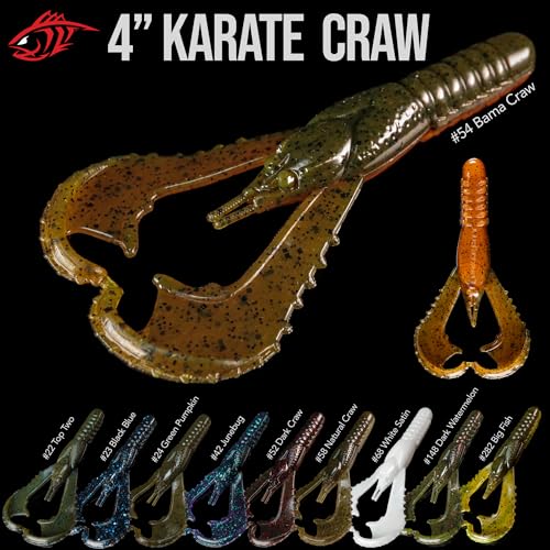 Lunker City Fishing Karate Craw 3" or 4" Soft Plastic Crawfish Bass Lure Open Claws Bait, 7 Per Bag, Made in The USA - color: #24 Green Pumpkin, size: 4"
