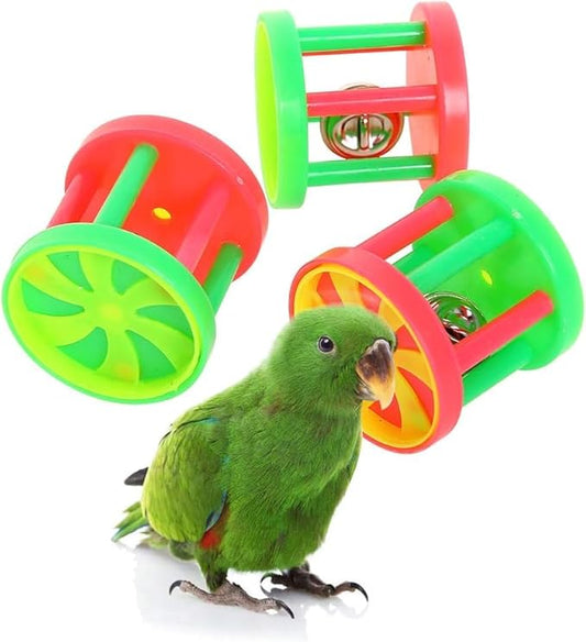 QBLEEV Bird Roller Rattles Toys, Parrot Foot Toys, Foraging Chewing Bell Training Trick Toys, Birds Play Gym Activity Center Cage Accessories for Small Parrots-3 Pack