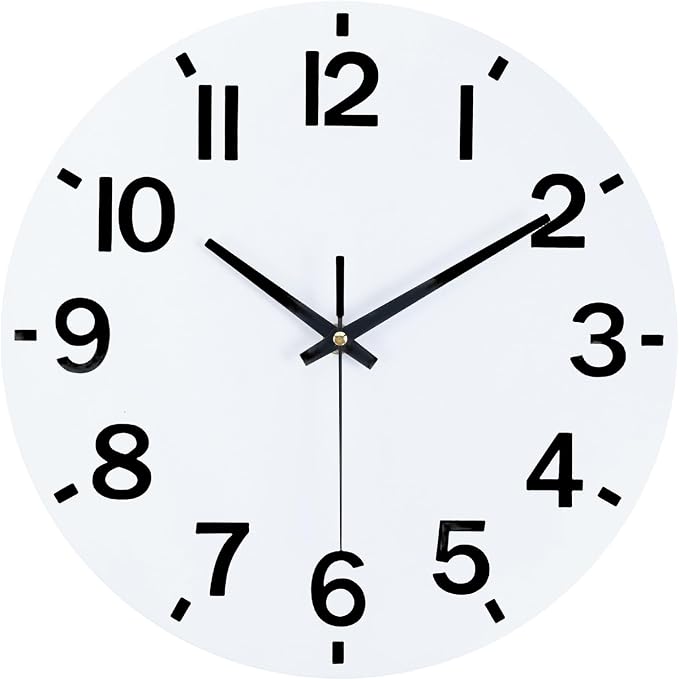 HZDHCLH Wall Clock 12 Inch Silent Non Ticking Wood Battery Operated White