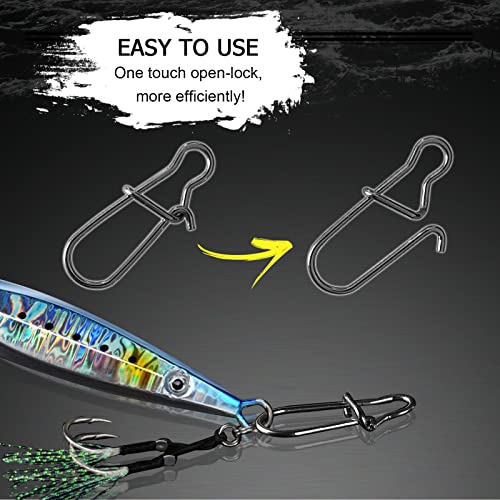 AMYSPORTS High Strength Fishing Snap Clip Duo Lock Snap Swivel Stainless Quick Change Fishing Snaps Solid Black Nickel 26lb-220lb - size: Size3（66lb）100pcs