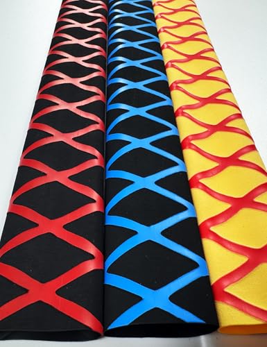 Accering X-Pattern Flexible Fishing Pole Shrink Wrap (φ25mm, Yellow & Red) | Flexible, Textured fishing pole shrink wrap (L3.3ft, Shrink Ratio: 1.8:1) for carbon fiber hiking stick & hockey stick grip. - color: Yellow & Red, size: φ25mm, L3.3ft