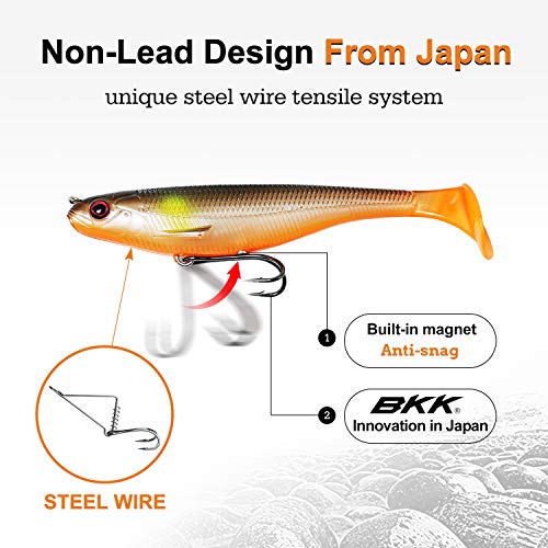 TRUSCEND Shadtale Easy Catch Soft Fishing Lures, Unique Vibration and Action for Various Rigs, Paddle Tail Swimbaits Trailer for Bass, Trout, Crappie, Walleye, Redfish, Saltwater & Freshwater Fishing - color: A1-5",3/4oz