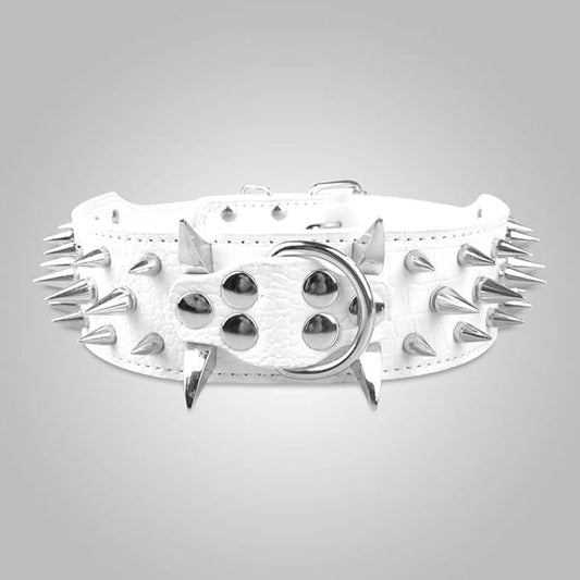 Serijoars Spiked Studded Dog Collar, PU Leather Dog Collar, Adjustable Pet Collars for Medium or Large Breed Pet (L, White5)