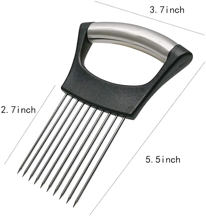 2PCS Stainless Steel Onion Slice Holder, 2024 New Onion Holder for Slicing, ultifunctional Fruit Egg Slicer Onion Pin Slicer Loose Meat Pin, Kitchen Chopper Slicing Tool for Onion Potato Lemon