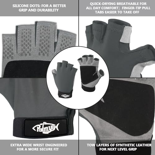 Palmyth UV Fishing Gloves Sun Protection Fingerless Kayaking Glove Men Women UPF 50+ SPF for Sailing, Hiking, Paddling, Canoeing, Rowing, Driving - color: Charcoal, size: XX-Large