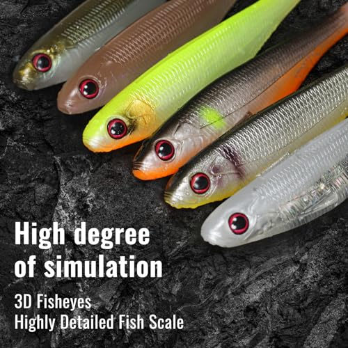 TRUSCEND Shadtale Easy Catch Soft Fishing Lures, Unique Vibration and Action for Various Rigs, Paddle Tail Swimbaits Trailer for Bass, Trout, Crappie, Walleye, Redfish, Saltwater & Freshwater Fishing - color: 3.5",12pcs,0.25oz