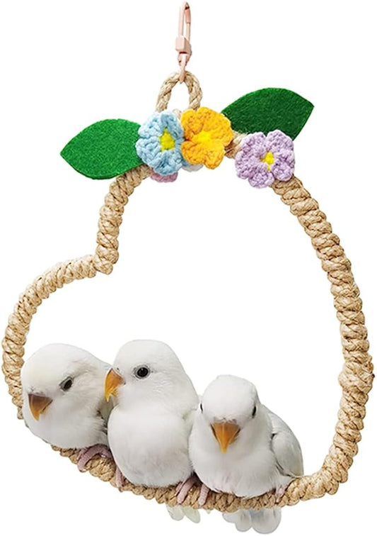 La La Pet® Bird Rope Swing with Hanging Hook Bird Rope Perch Bird Swing Perch Bird Perch Stand Bird Cage Toy for Parrot Budgie Parakeet Cockatiel Cockatoo Conure Heart