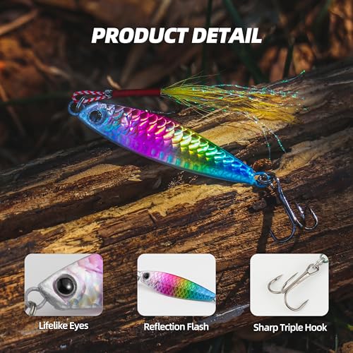 Jigging Spoon Fishing Lure Set, 5PCS Metal Casting Jigging Spoons – High-Shine Reflective Lures with Ultra-Sharp Hooks for Freshwater & Saltwater Bass, Trout & Walleye - size: 3/4oz