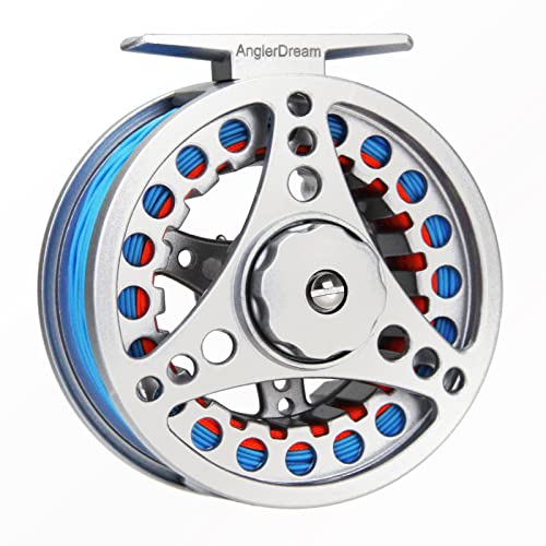 (1/2WT 3/4WT 5/6WT 7/8WT) Fly Reel with Line Combo Aluminum Alloy Large Arbor Fly Fishing Reels Weight Forward Fly Line with Braided Backing Taper Leader Pre-Tied - color: Silver Reel&Blue Line(Pre-load), size: 1/2 WT Reel+Line