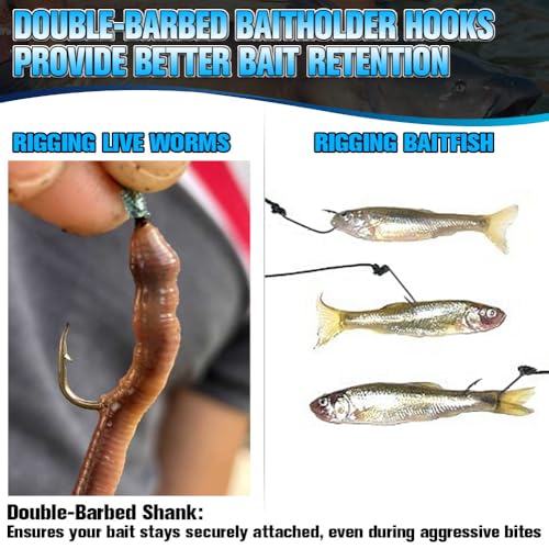 Baitholder Fishing Hooks 100 Pack - Double-Barbed Long Shank for Bluegill Bass Trout Walleye Black/Red, 8/0-#8 - color: 2-Black, size: Size:8 100-Pack