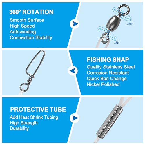 Fishing Fluorocarbon Leader Line, 12/48pcs Fluorocarbon Fishing Lines with Swivel and Snaps Heavy Duty 20-50lb Saltwater Freshwater Fishing Leader Connects Lures Bait Hooks - style: 40lb-12pcs