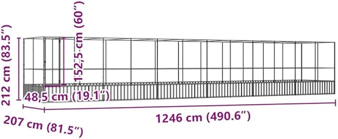 Large Metal Heavy Duty Walk-in Aviary Cage with Extension, Ample Activity Space Bird Cage with Lockable Door Also for Chickens and Rabbits, Silver 490.6"x81.5"x83.5" Steel,-523