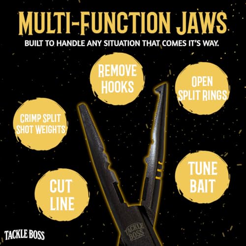 Tackle Boss Outlaw Fishing Pliers & Tool Set – 7.5" Stainless Steel Fishing Pliers, Braid Scissors, Hook Remover & Line Cutter with Holster and Lanyard, Freshwater & Saltwater Fishing Gear - color: Yellow