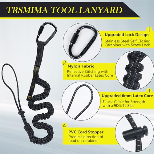 TRSMIMA Safety Tether Tool Lanyard - 20 Pack Fall Protection Absorbing Tool Lanyard Tethering Accessories Nylon Webbing Scaffolding Safety Training for Industrial Workers - size: 20-pack