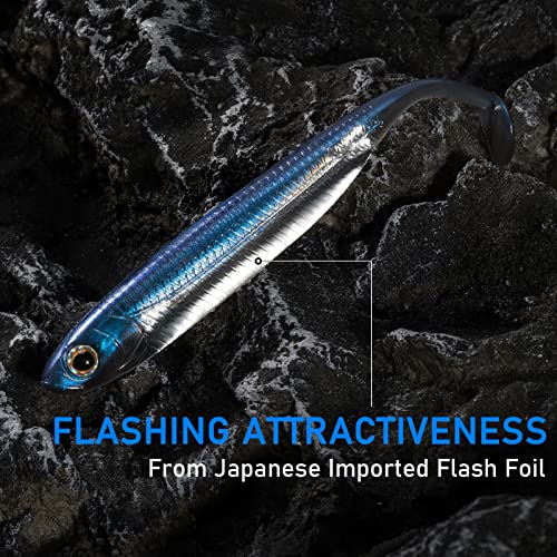 Dr.Fish Paddle Tail Swimbaits, Soft Fishing Lures for Bass Fishing 2.75-4.75 Inches, Freshwater & Saltwater Soft Plastic Baits Swim Shad Bait Minnow Lures Drop Shot - color: Chartreuse, size: 3.93"-5 Pack