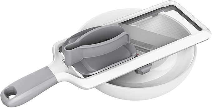 ZKIRON Handheld Mandoline Slicer for Kitchen - Adjustable 3-Thickness (1mm-3mm) Slicer Vegetable Cutter with Safety Hand Guard Potato Onion Tomato & Cucumber Slicer for Salad, Easy to Clean (Gray)
