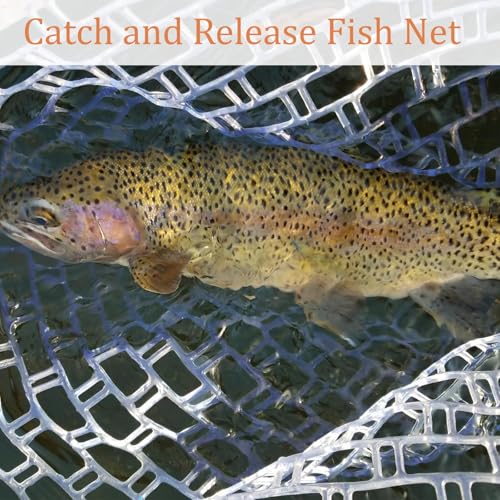 Wooden Frame Fly Fishing Landing Net, Soft Knotless Rubber Mesh, Fish-Friendly for Catch and Release, Freshwater Saltwater, Trout Fishing, Great Gift