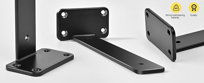 12 Pack - 10 inch Black Hidden L Shelf Bracket Iron Floating Shelf Brackets