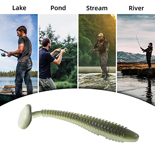 Paddle Tail Swimbaits 100/80/50PCS, 5/4/3/2 inch Soft Fishing Lures Bulk Pack – Durable Lifelike Action Lures for Bass, Trout, Crappie – Freshwater & Saltwater Fishing Gifts - color: Light Green, size: 2in, 100pcs