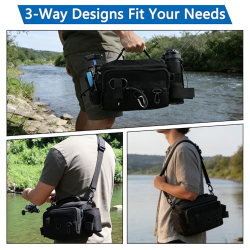 Fishing Tackle Bags with Tackle Box &Tool Set,Gifts for Men (Black) | Waterproof,Fish Bag with 136 Pcs Fishing Lures Kit,Fish Hook Remover Tool,Fish Lip Gripper,Fishing Plier - color: Black