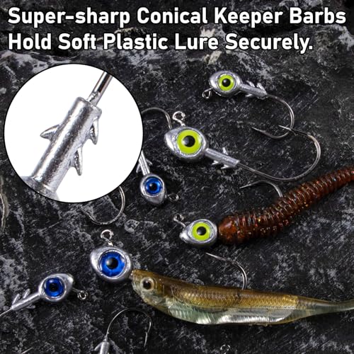 Dr.Fish 10 Pack Fishing Eyes Jigs 3D Eyes Trout Heads Bass Hook Saltwater Swimbait Jig Heads Freshwater Walleye Redfish Striper 1/2oz 3/8oz 1/4oz 3/16oz - color: Chartreuse Eyes, size: 3/16oz-Hook #1/0
