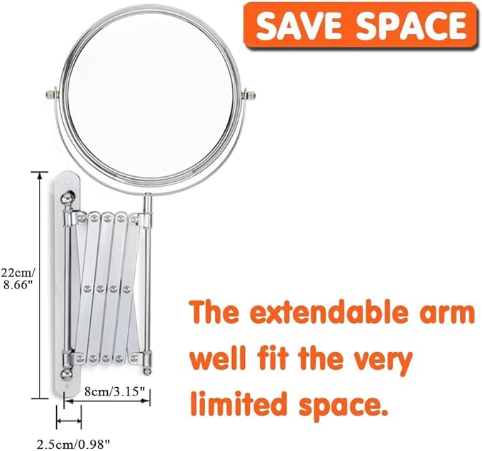 Welllink 8Inch XL Wall Mounted Bathroom Mirror, 1X/7X Magnification,