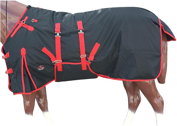 HILASON Black with Red Trims 70 Inch 1200D Winter Waterproof Poly Horse Turnout Blanket Belly Wrap