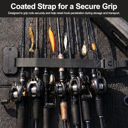 Retractable Rod Straps for Fishing Rods, Gunwale/Deck Mount Self-Retracting Tie-Down Straps, F14200 Rod Saver Strap Fishing Rod Holder, Fishing Pole Holders for Boat Deck, Black - color: 2 PACK