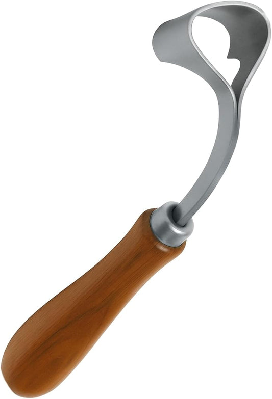 7 Inch Swiss Hoof Knife Double Edged – Stainless Steel Curved Blade Farrier Tool with Round Wooden Grip, Multipurpose Hoof Trimming Knife for Livestock. (Right Hand)