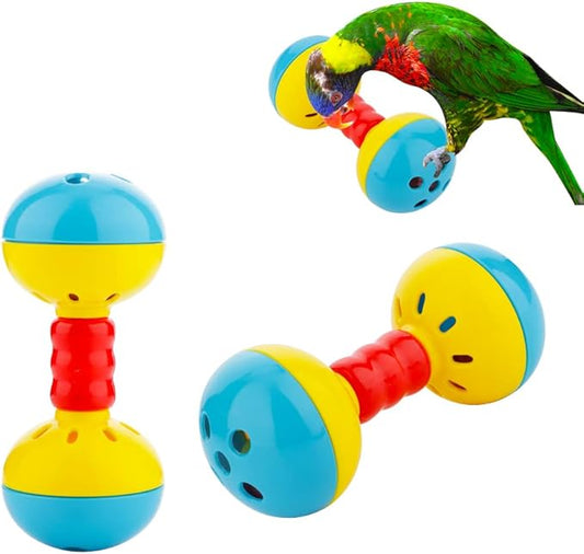 DQITJ 2 Pcs Bird Barbell Dumbell Foot Toy, Enrichment Rattles Bells Foot Toy for Small Bird Parrot Parakeet Cockatiel Conure Love Birds