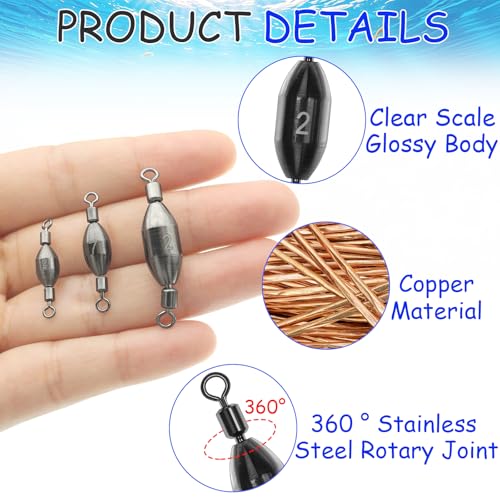 15Pcs Fishing Weights Swivel Bullet Sinkers Brass Fishing Weights | Saltwater Freshwater Bass Sinker Fishing Weights with Swivel Rolling - size: 3/32oz