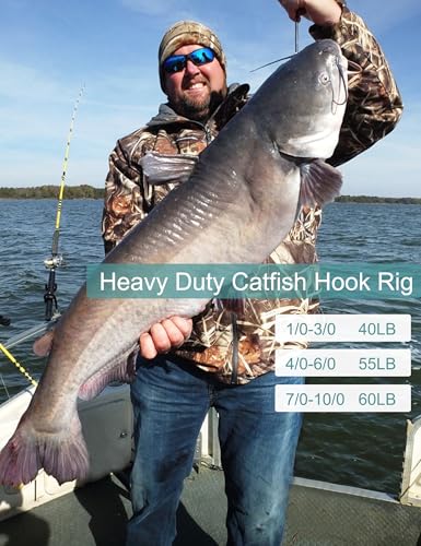 Avlcoaky Fishing Hooks with Steel Wire Leader, 50pcs Octopus Catfish Hooks Pre-Rigged Anti-Bite Stainless Steel Trace for Toothy Fish, Saltwater High Carbon Steel Circle Trout Hooks for Shark, Walleye - color: 1/0, 50pcs