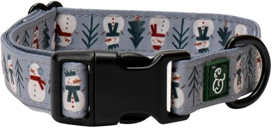 Lucy & Co. Dog Collar - Durable Lightweight Designer Collar for Pets - Adjustable Metal Safety Buckle - Holiday Collar, Snow Much Fun, Gray & White Snowman - Small