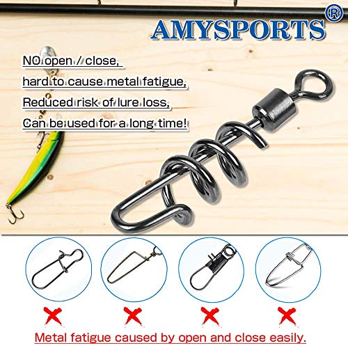 AMYSPORTS Fishing swivels Corkscrew snap swivels Fishing Tackle swivels Saltwater Freshwater Leader Lure jigs line Connector - size: Size1/0 (132lb) 50 pcs