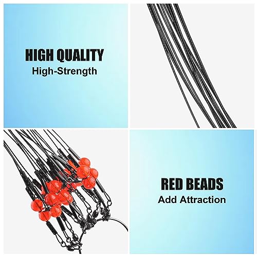 Fishing Leader Rigs Saltwater Freshwater Stainless Steel Wire Leader Fishing Rigs with Swivels Snaps Beads 1-3 Arms Saltwater Rig Wire Bottom rigs for Trolling Pier Surf Fishing Tackle - color: Black-2 Arm-12pcs