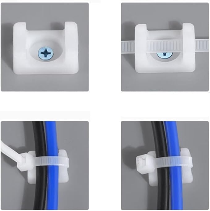 White Cable Zip Tie Mounts Kit-100 Pcs Cable Zip Tie Saddle Type Mounts Base with 100 Pcs 8" Cable Ties and 100 Pcs Tapping Screw, Wire Cable Clips Organizer Holders Clamps