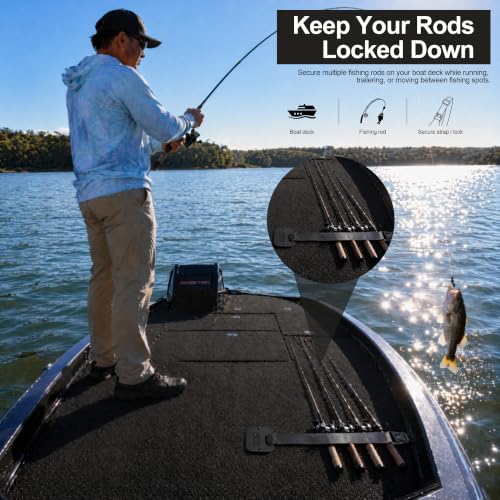 Retractable Rod Straps for Fishing Rods, Gunwale/Deck Mount Self-Retracting Tie-Down Straps, F14200 Rod Saver Strap Fishing Rod Holder, Fishing Pole Holders for Boat Deck, Black - color: 2 PACK