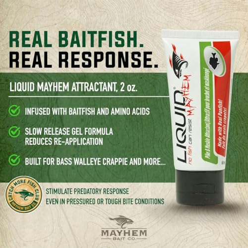 Liquid Mayhem Pike & Musky Fish Attractant Gel 60 ml / 2 oz · 60 Uses – Real Pike & Musky Bait & Aminos | UV-Enhanced Long-Lasting Gel – All Lure Types - size: 3-Pack