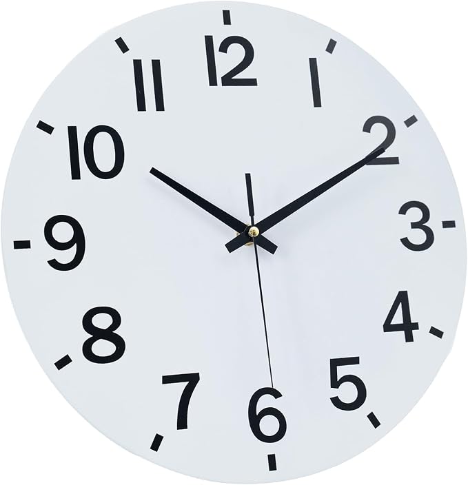 HZDHCLH Wall Clock 10 Inch Silent Non Ticking Wood Battery Operated White