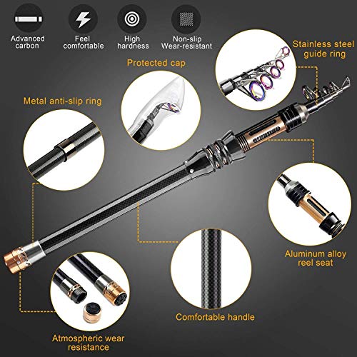 ShinePick Fishing Rod Kit, Telescopic Fishing Pole and Reel Combo Full Kit with Line Lures Hooks Carrier Bag for Travel Saltwater Freshwater Boat Fishing Beginners - color: 2.7M