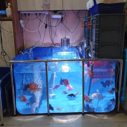 Flexible PVC Fish Breeding Water Tank with Steel Frame, Clear Viewing Window, Easy Assembly, 50x40x30cm - Ideal for Fish & Aquatic Pets in Backyard Pools or Ponds