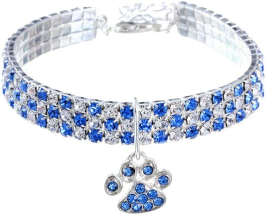 Pet Collar with Diamonds, Adjustable Crystal Diamond Elastic Heart Claw Pendant Wedding cat and Dog Small pet Necklace Jewelry