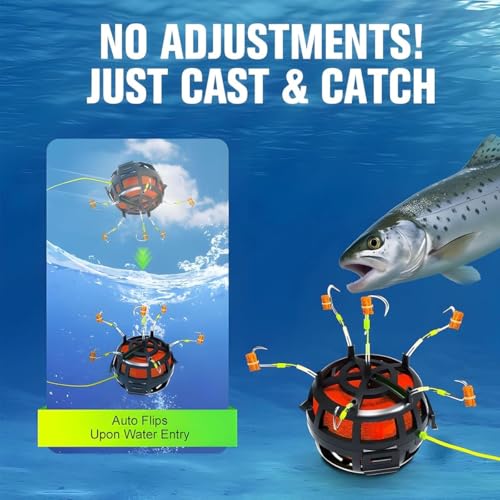 Reverse Bottom Bait Cage Fishing Hook, 360° Floating Bait Cage Fishing Hook, 6-Hooks Carp Feeder Rig, Spring Baits Cages Trap Fishings Hooks, Freshwater Saltwater for Carp, Catfish, Tilapia(2PCS,No. 9 - color: 2pcs, size: No. 9
