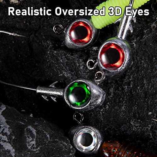 Dr.Fish 10 Pack Fishing Eyes Jigs 3D Eyes Trout Heads Bass Hook Saltwater Swimbait Jig Heads Freshwater Walleye Redfish Striper 1/2oz 3/8oz 1/4oz 3/16oz - color: Red Eyes, size: 1/8oz-Hook #1